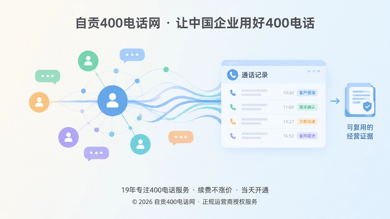 彩色节点和数据流连接通话记录面板，表现咨询沉淀为经营证据